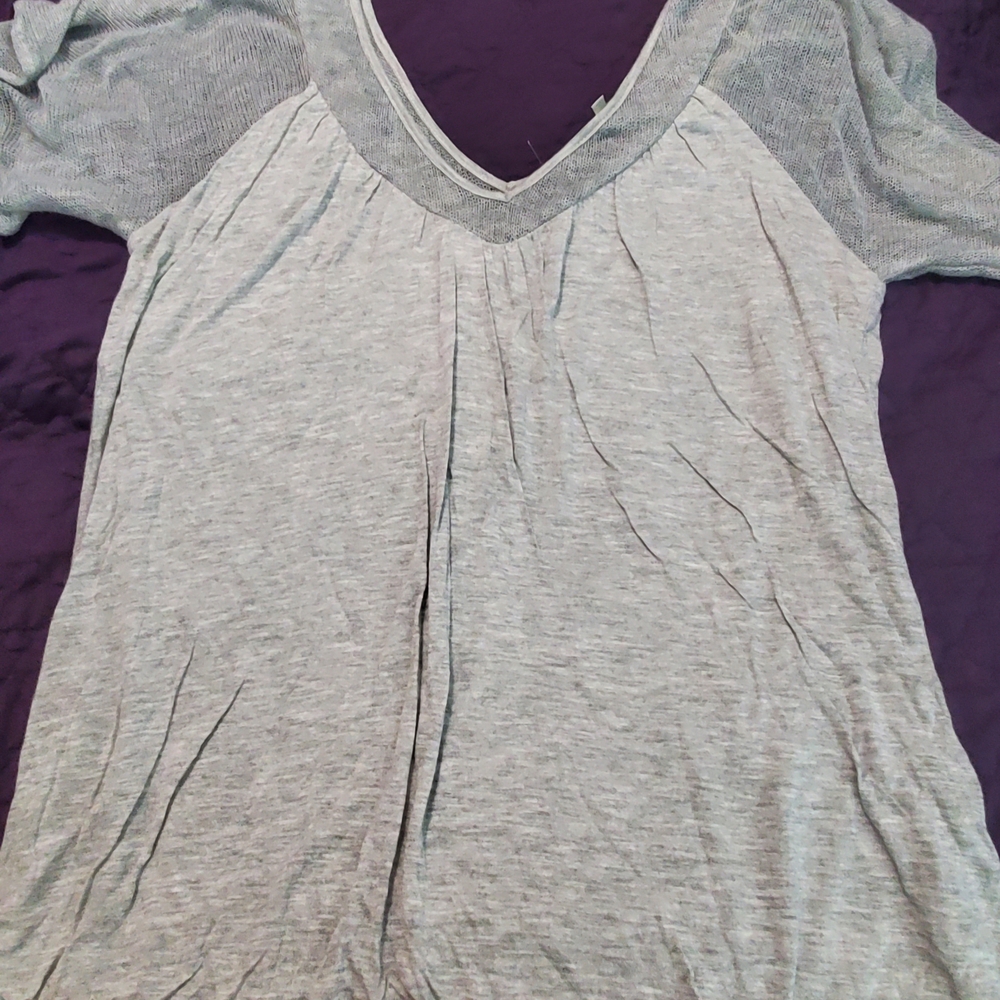 Anthropologie Light Gray V-Neck Blouse